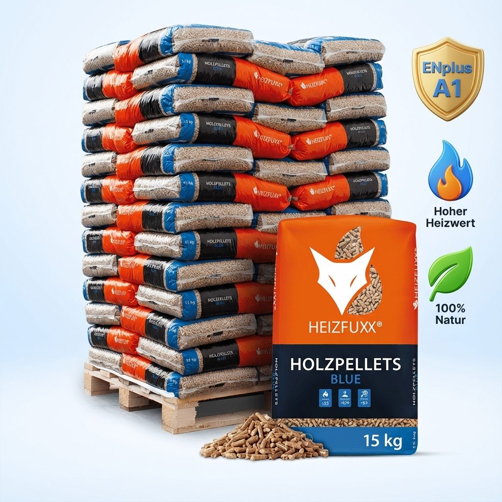Holzpellets Blue – 65 × 15 kg | ENplus A1, hoher Heizwert