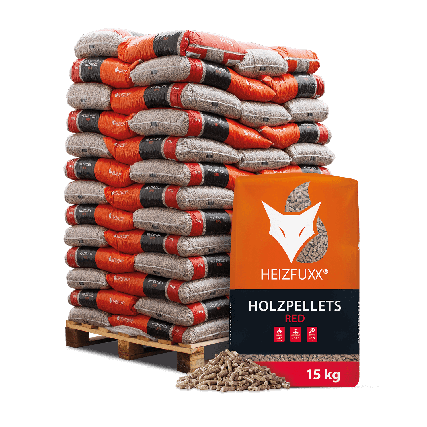 Holzpellets Red – 65 × 15 kg | Hartholzpellets mit hohem Heizwert, wenig Asche