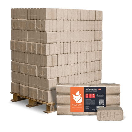 RUF Original Red Holzbriketts – 96 × 10 kg | Lange Brenndauer, wenig Asche, FSC®-zertifiziert